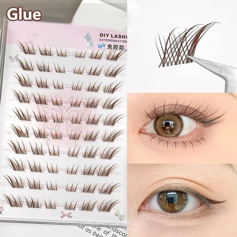 No Need Glue Fox Eye Effect Fluffy False Eyelashes Self-Adhesive Reusable Diy Segmented Thick Winged Lash Extension Daily Use Glue