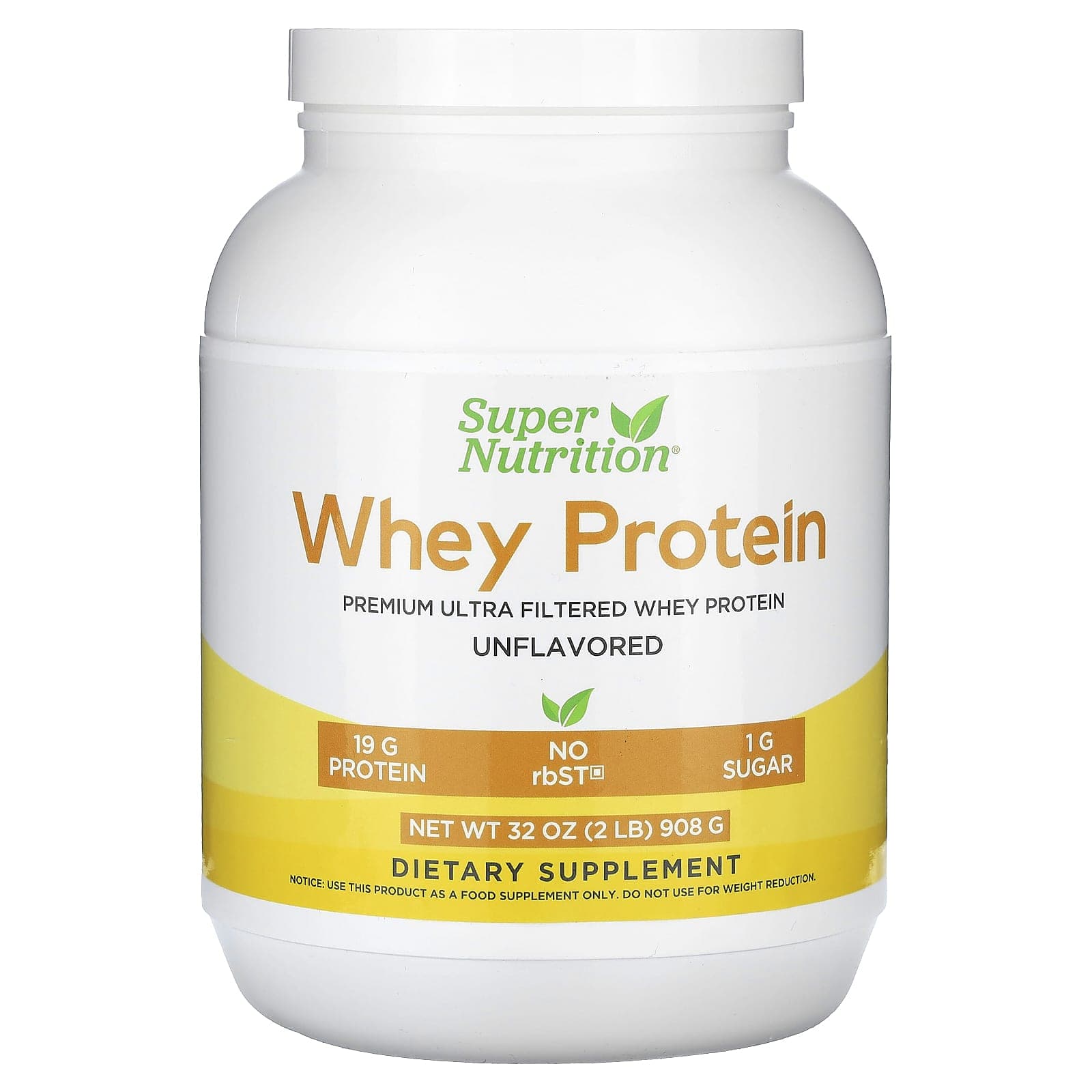 Super Nutrition, Ultrafiltered Whey Protein Powder, Non-GMO, Non-GMO, Unflavored, 2 lb (908 g)