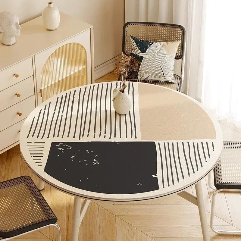 Round Waterproof Tablecloth Pvc Oil-proof Anti-scalding Dining Table Mat Japanese Minimalist Style Home Decoration Tablecloths Diameter 110cm