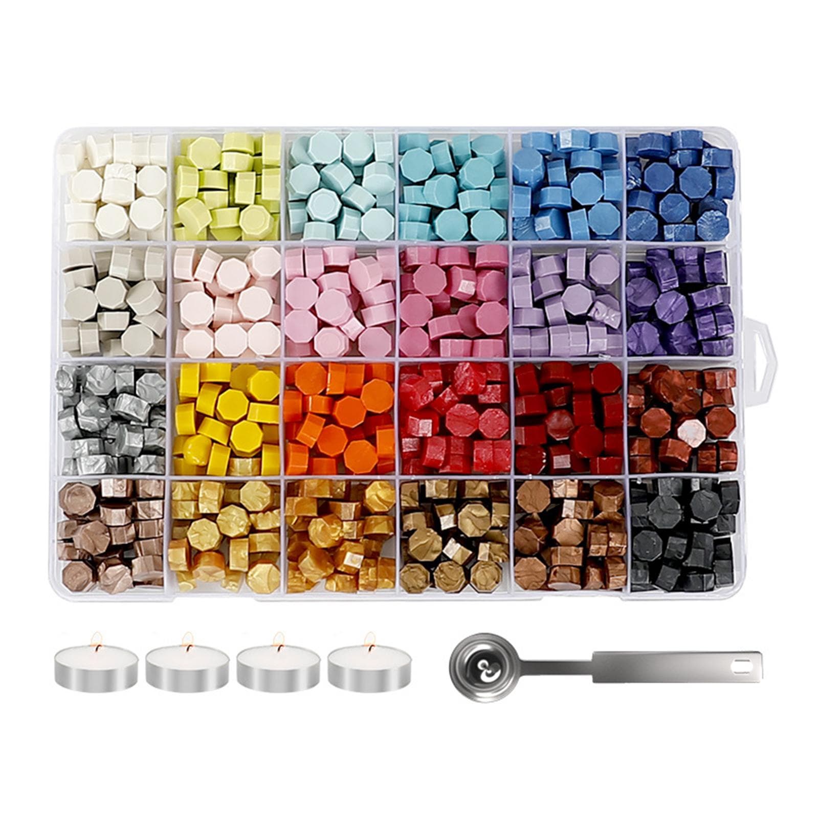 Wax Seal Kit 600pcs Sealing Wax Beads with 1pc Wax Melting Spoon 4pcs Candles for Envelopes Letter 6pcs Set