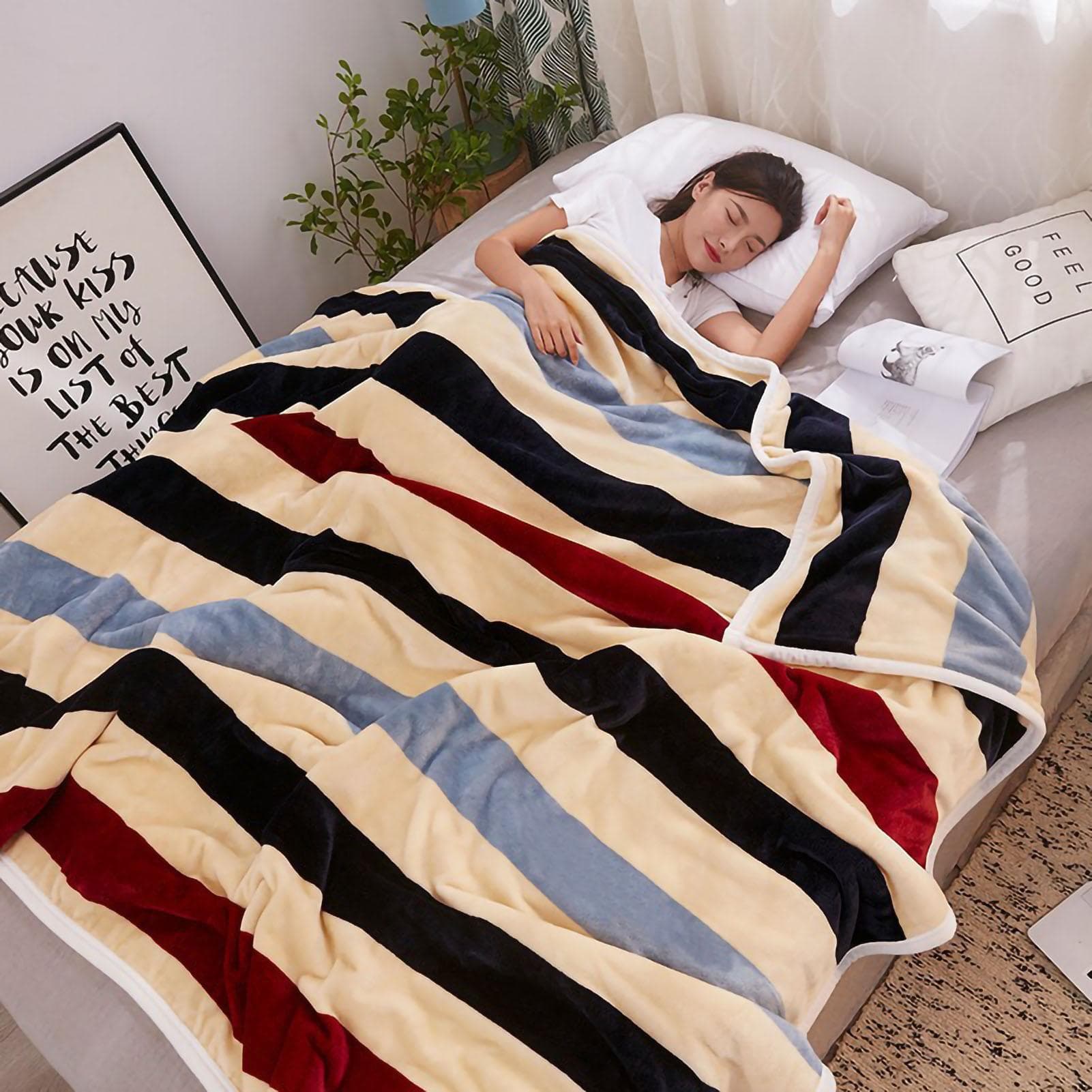 Throw Blanket Cartoon Pattern Thickened Air Conditioning Blanket for Home Bedroom Office Travel 150x200cm / 59.1x78.7in