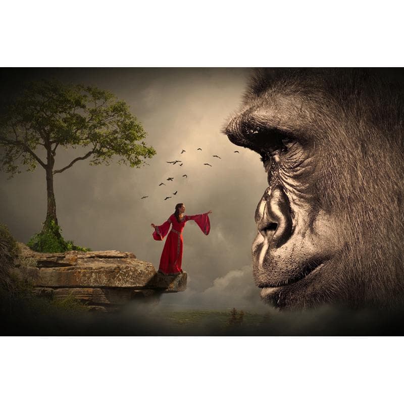 Diamond Mosaic Beautiful Girl Diamond Embroidery Diamond Fog Scenery Gorilla Cross Stitch 20X30CM