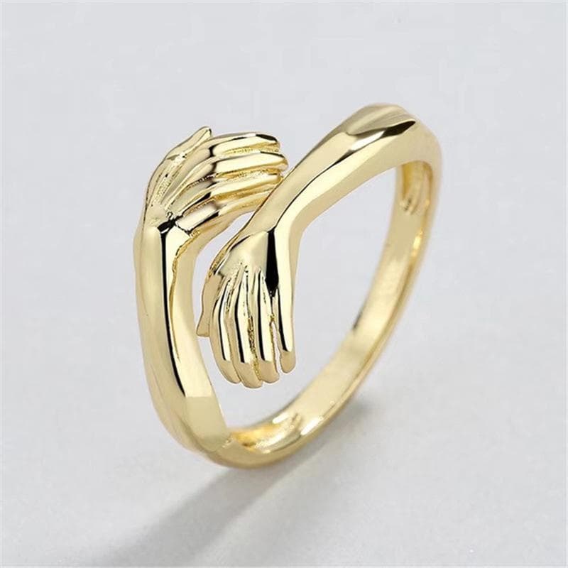 Creative Silver Color Hand Hug Rings Creative Love Hug Adjustable Opening Rings for Women Men Jewelry Gift gold