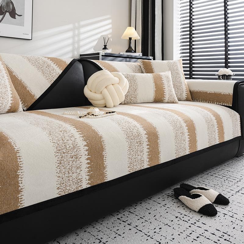 New Chenille Sofa Covers Black White Stripe Sofa Cushion Home Decor Armchair Towel Furniture Seat Cover Sofa Mat for Living Room 90x70cm 1pcs