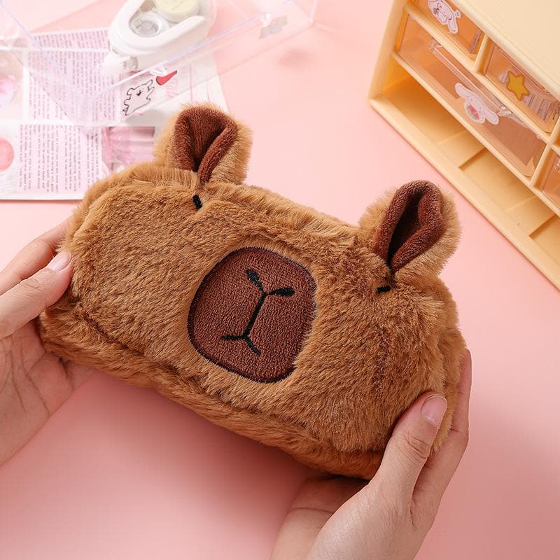 1 PCS Large Capacity Capybara Pencil Bag Aesthetic Kawaii Stationery Bag Children Pen Case Students School Supplies Storage Bag khaki