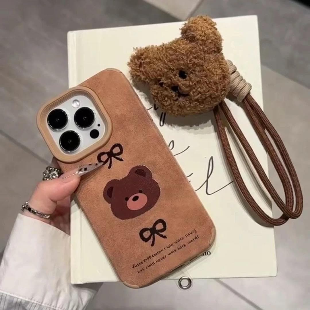Cute Plush Bear Overflower Mobile Phone Case Suitable for IPhone15/16promax Cartoon Apple 14Pro Autumn iPhone 15 Pro Max