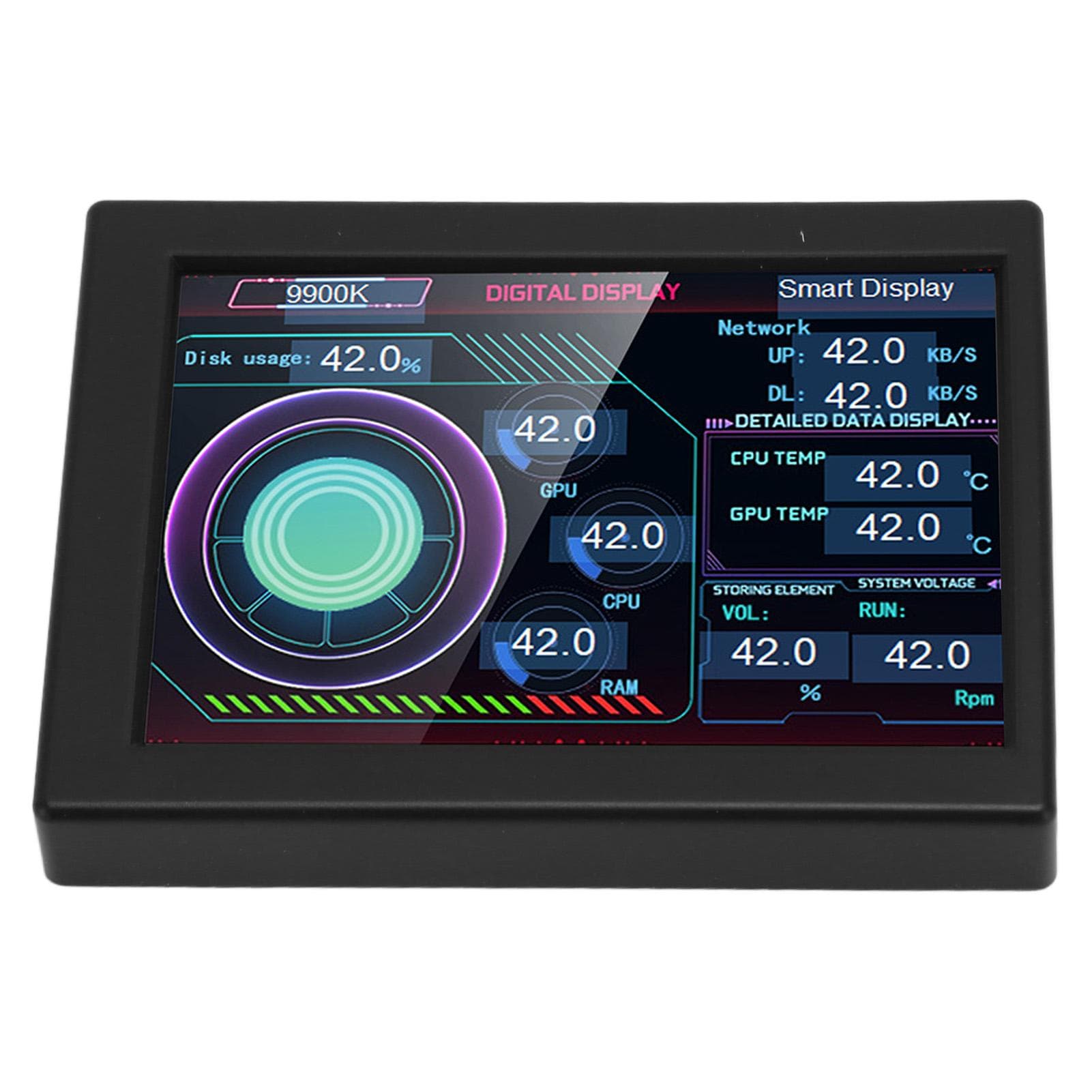 Computer Temp Monitor 3.5 Inch IPS Type C Stepless Dimming Rotating Theme Editor PC CPU Data black