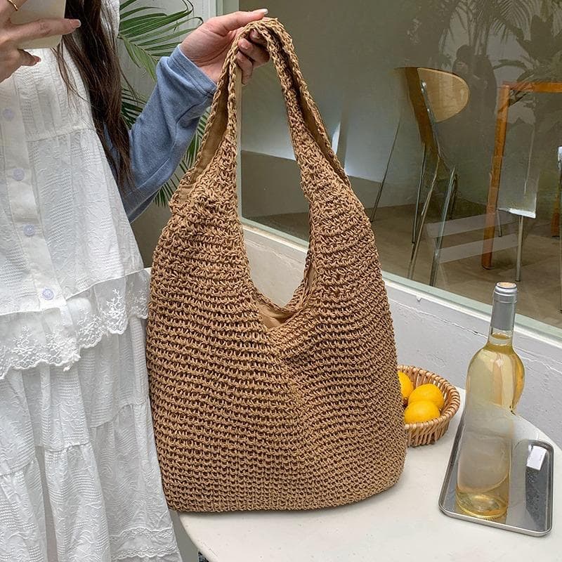 Women's Summer Beach Holiday Beach Bag Single Shoulder Bag Mori Hand-woven Bag brown