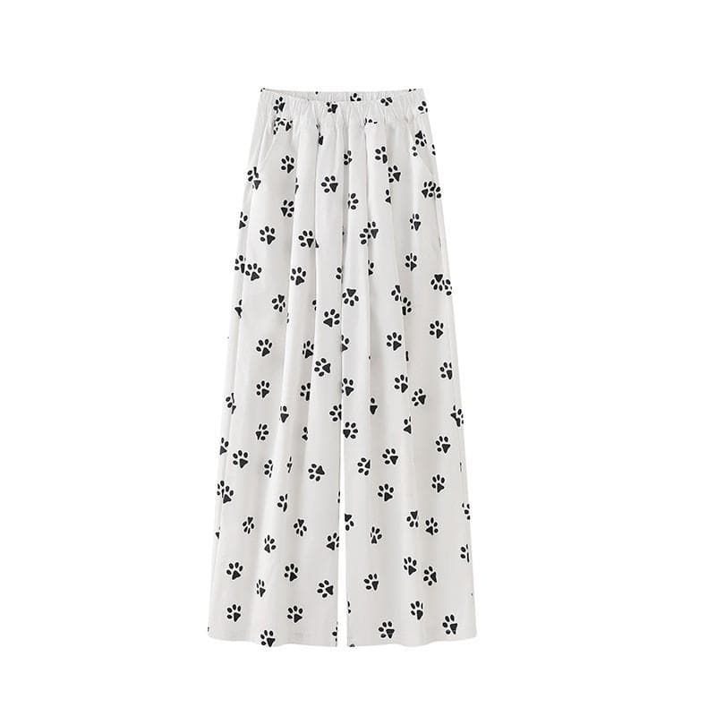 Dog Footprints White Yamamoto Pants Women's Pants Summer Thin New High-waist Lazy Casual Ice Silk Wide-leg Pants XL