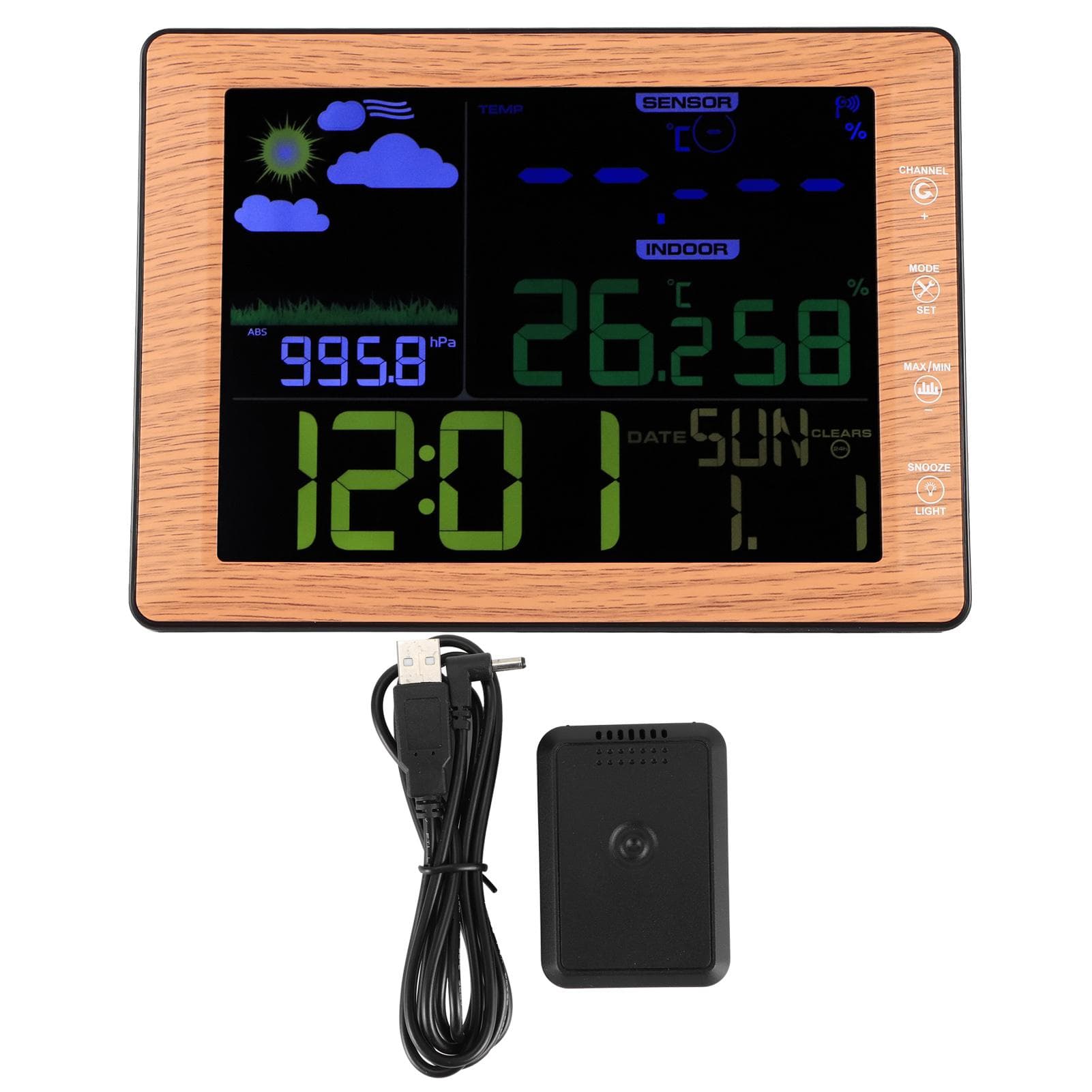 Wireless Weather Forecast Color Screen Alarm Clock Indoor Outdoor Sound Control Clock