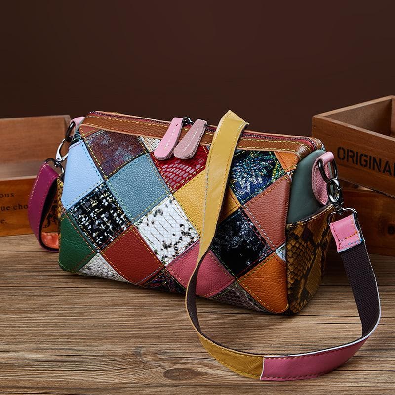 Spring and Summer Trendy Leather Patchwork Pillow Bag, Snake-patterned Colorful Small Bag, Single-shoulder Crossbody Women's Bag