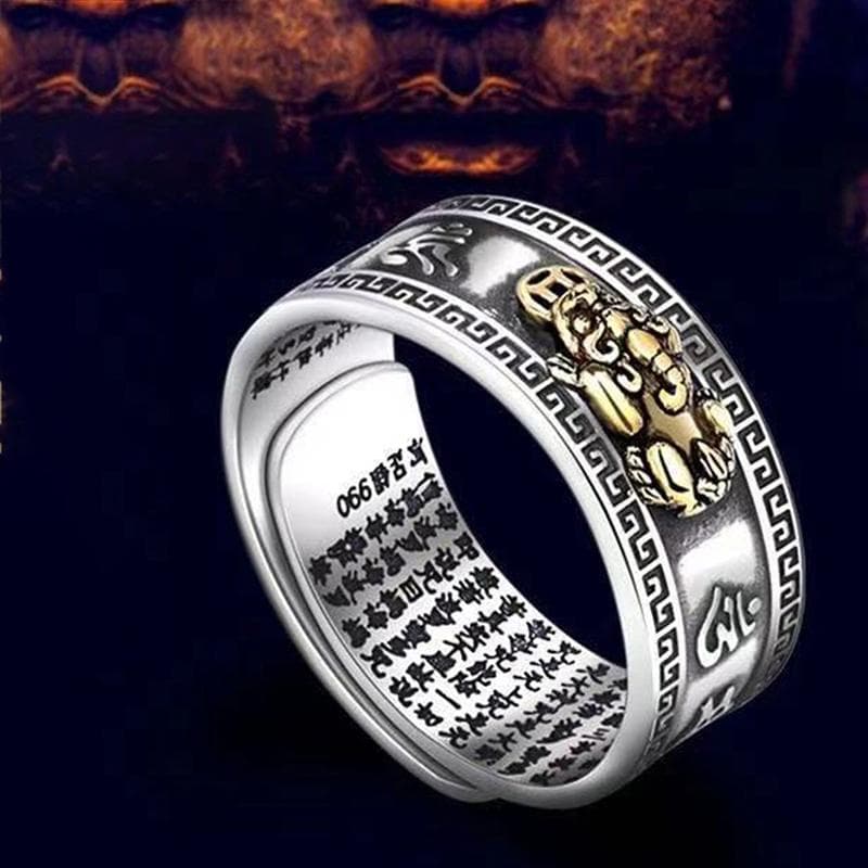 Feng Shui Pixiu Charms Ring Amulet Wealth Lucky Carving Scripture Ring
