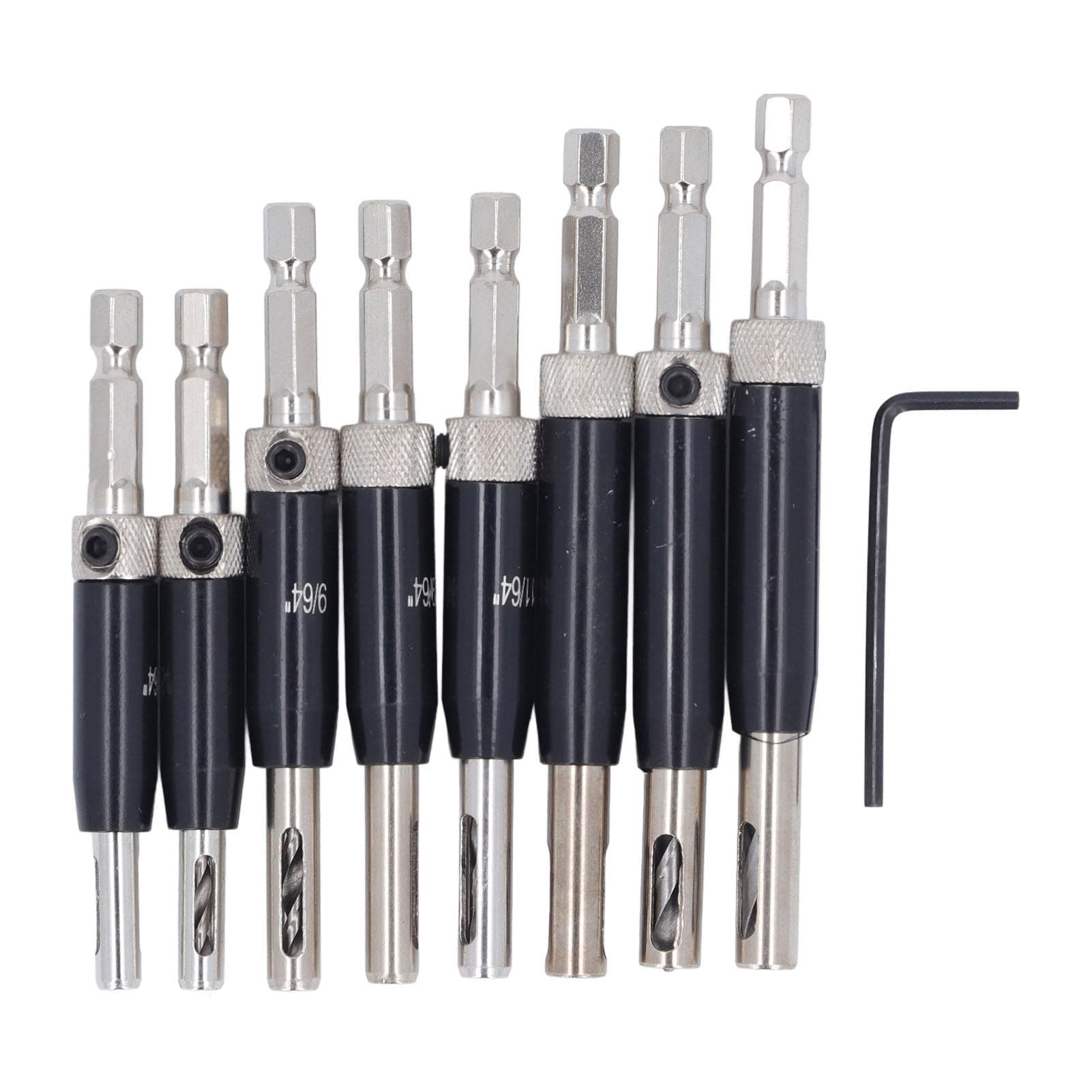 8Pcs Self Centering Hinge Drill Bit Black Hex Shank Hinge Hole Opening Drill Tool Set for