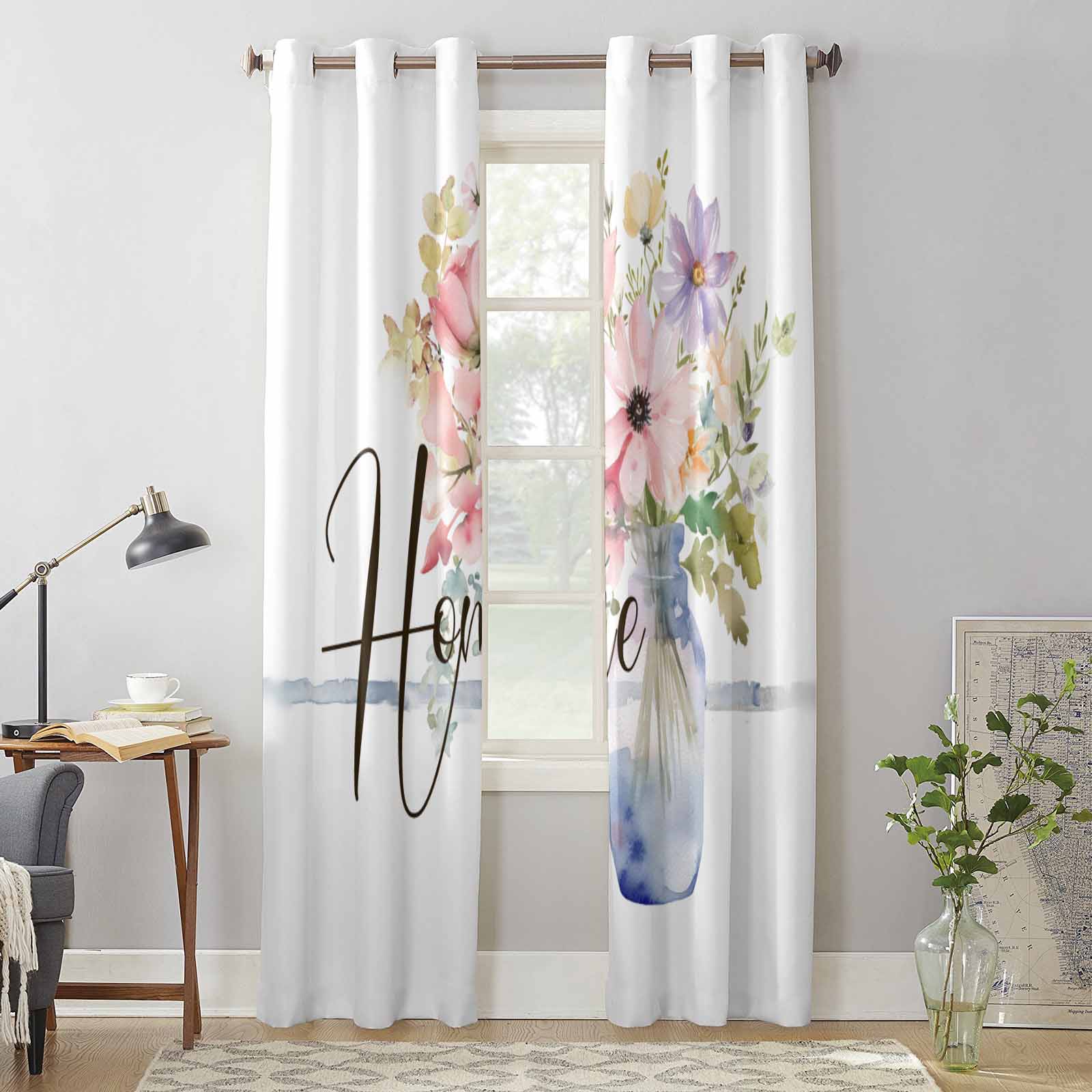 Watercolor Flowers Vase Window Curtains for Living Room Luxury Bedroom Curtain Kitchen Blinds Drapes Curtains 135W x 60H(cm) x1
