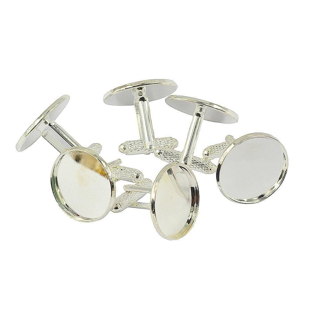 6 Pieces Round Cuff Links Settings Base for DIY Cabochon Jewelry Silver 20mm silver