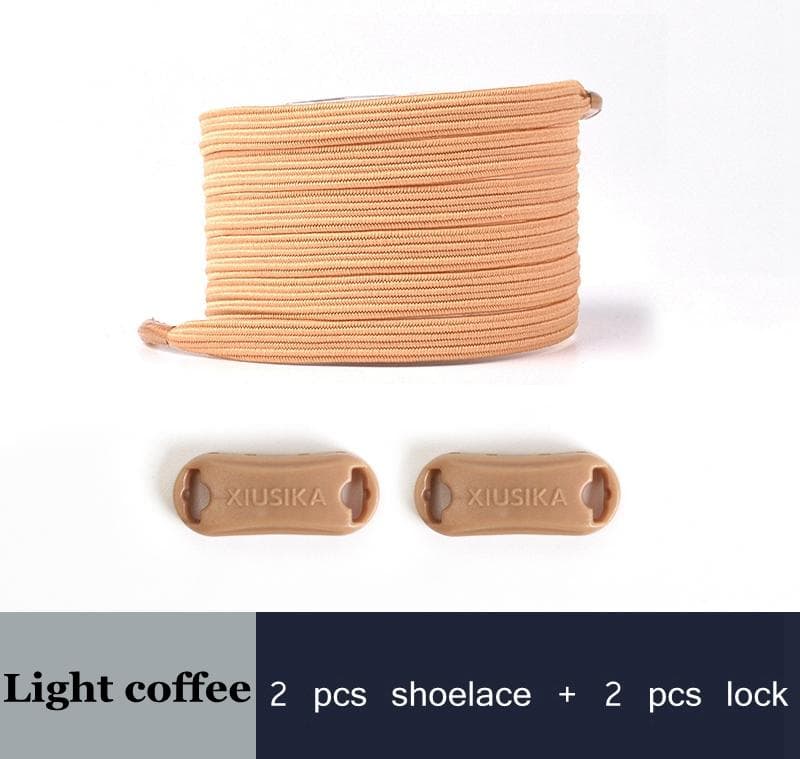 NO.8 2022 New No Tie Shoe laces Elastic Laces Sneakers Flat Shoelaces without ties Kids Adult Quick Shoe lace Rubber Bands for Shoes light coffee