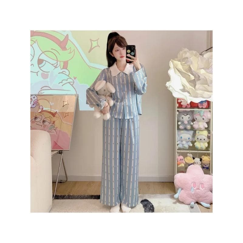Doll Collar Pajamas Women's Long Sleeve Spring and Autumn New Sweet Rabbit Garden Home Clothing Suit Summer XXL