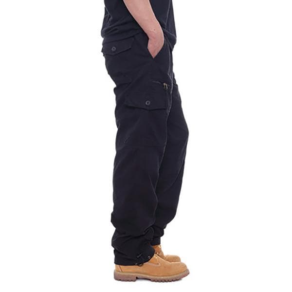 Cotton Overalls Men's Casual Pants Elastic Waist Large Size Multi-pocket Loose Trousers Construction Site Pants XXL black