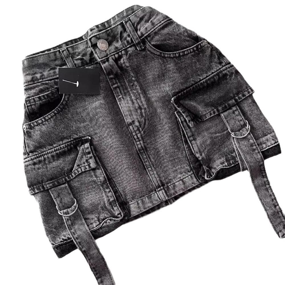 Harajuku Multiple Pockets Denim Skirt Vintage Goth Black Y2k Mini Skirt Fashion Womens Casual Versatile Sexy Streetwear M black