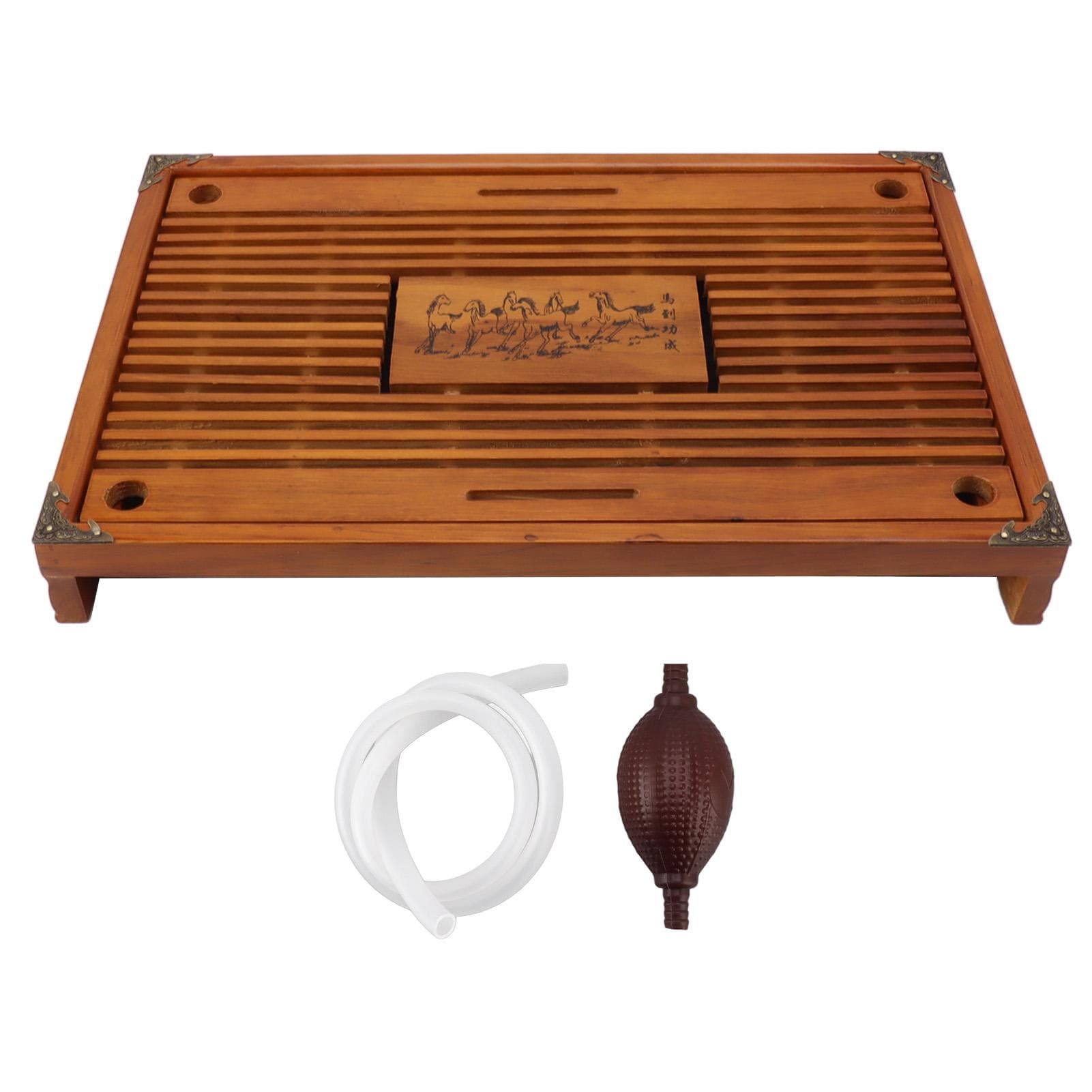 Simple Tea Tray Drawer Type Wooden Drainage Water Storage Gongfu Tea Table Set for Home Black orange