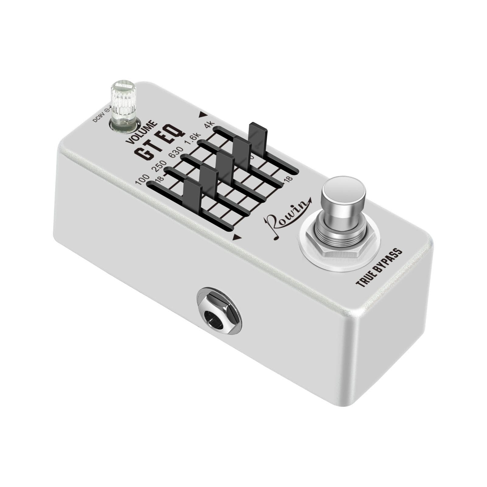 Rowin 5-Band EQ Pedal Electric Guitar Equalizer 100Hz 250Hz 630Hz 1.6kHz 4kHz True Bypass 1/4 Inch 9.5x4.2x5.2cm silver