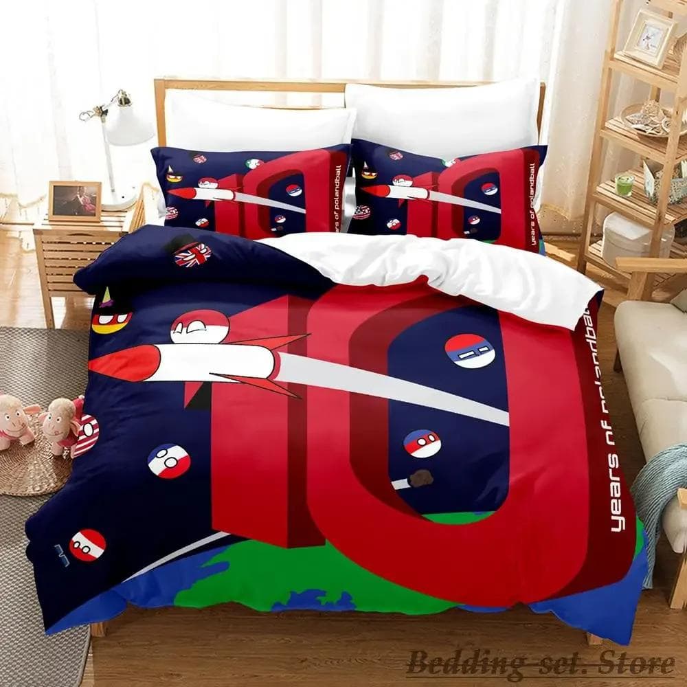New Countryball Polandballs Bedding Set Single Twin Full Queen King Size Bed Set Aldult Boys Bedroom Duvetcover Sets Anime US Full(200x230cm)
