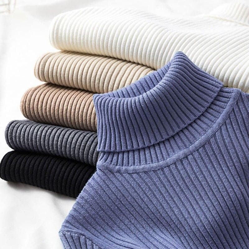 Fashion Slim Fit Knitted Tops Office-lady Long Sleeve Soft Sweater Women 2023 Autumn Winter Elegant Turtleneck Pullovers 28980 One Size blue