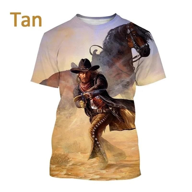 Men's Western Cowboy T-Shirts 3d Print Short Sleeve Graphic Funny Tshirt Casual Oversized Tee Tops Streetwear Mens Clothes XXL