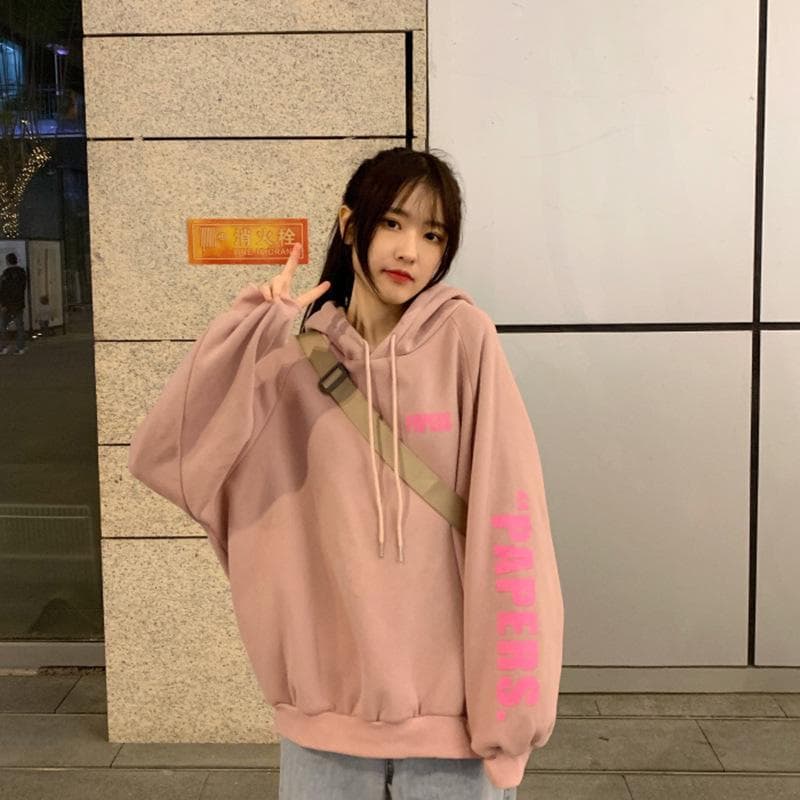 Women's Autumn and Winter New Korean Style College Style Loose Plush Hooded Long-sleeved Sweatshirt for Women XXL
