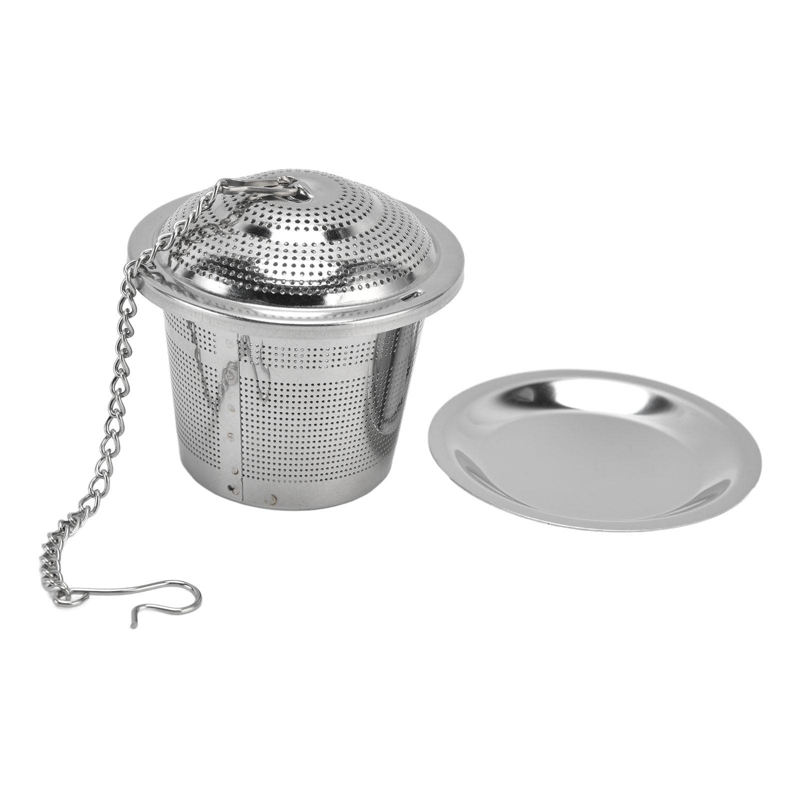 Tea Strainer Barrel Shaped Stainless Steel Loose Tea Steeper Tea Infuser with Saucer for Loose Leaf L(for 6.5-9kg)