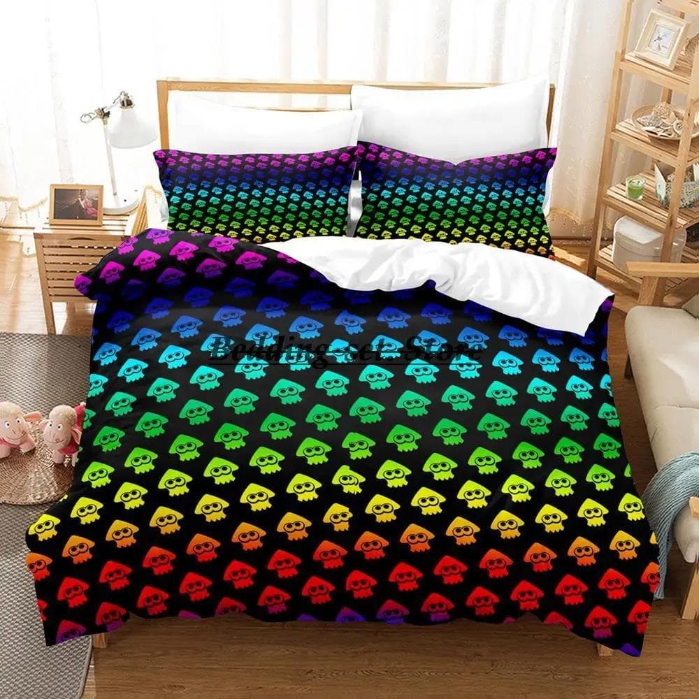 Splatoon 3 Inkling Squid Bedding Set Single Twin Full Queen King Size Bed Set Aldult Kid Bedroom Duvetcover Sets Bed Sheet Set 70x133cm 2pcs