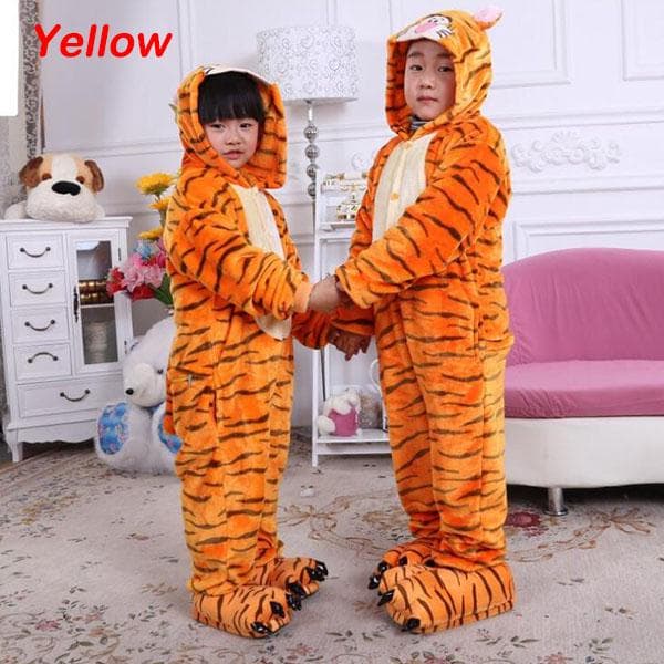 Kid Clothes Hooded Romper Sleepwear Winter Children Flannel Pajamas Fashion 110 yellow