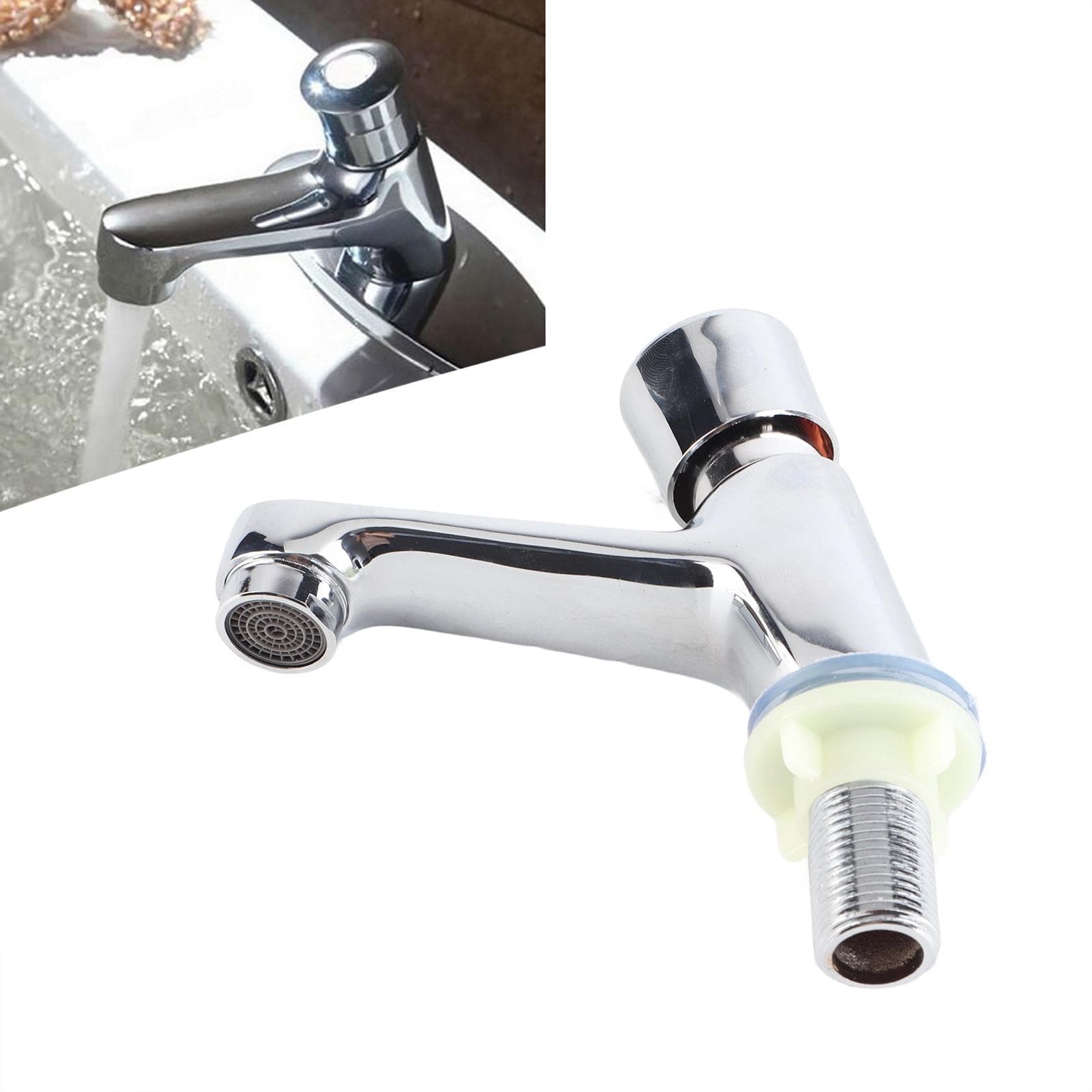 Public Ktchen Bathroom Chrome Plated Self Closing Water Saving Time Delay Basin Sink Tap Faucet white