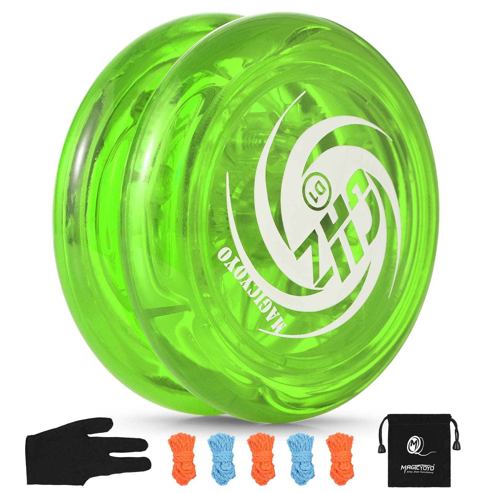 Responsive Yoyo for Kids Yo-Yo Ball with 5 Replacement Strings Glove Storage Pouch for Beginners green