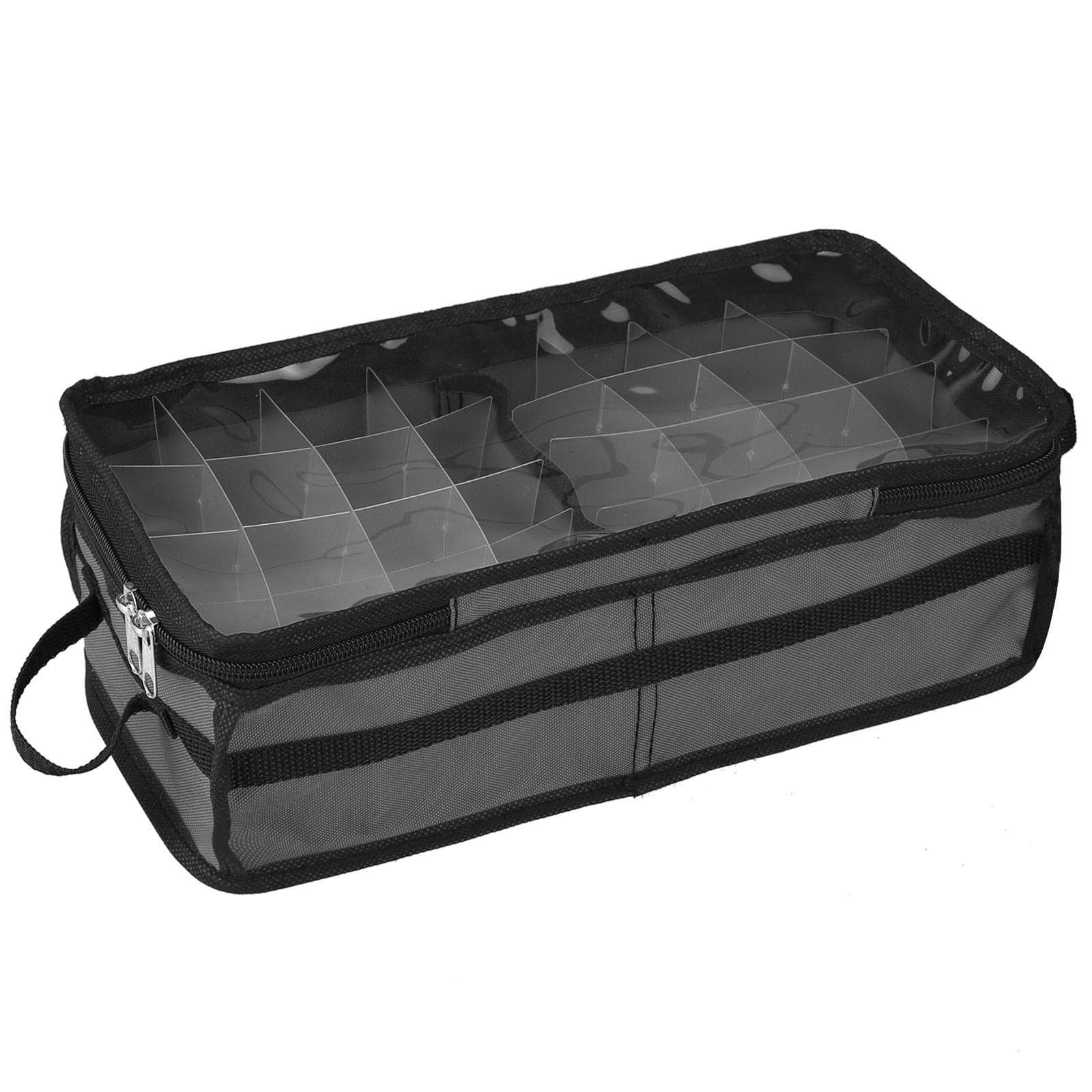 Christmas Ornament Storage Box Under Bed 64 Cell partition 600D Oxford PVC transparent window Black