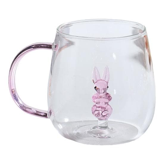 Handmade Glass Cup Animal Plant Shape Transparent Water Cup Cute Coffee Milk Drink Cup with Colorful Handle Rabbit