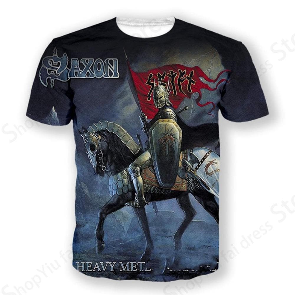 Rock Band Saxon Band 3d Print Tshirt Men Fashion T-shirt Hip Hop Tops Tees Men Clothes Heavy Metal Tops M