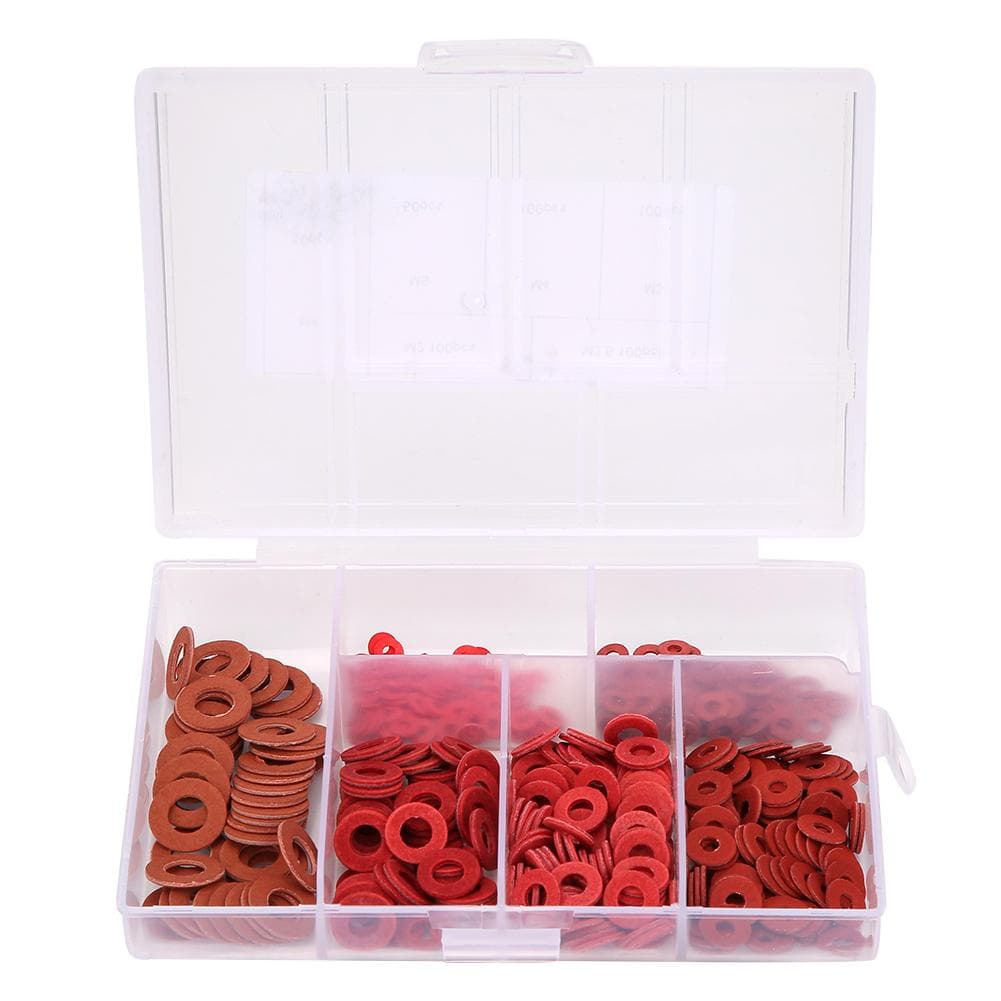 500Pcs Carbon Steel Plated White Zinc Red Insulation Flat Washer Set