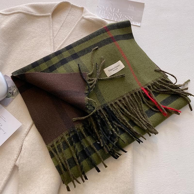 New Autumn Winter Fashion Cashmere Plaid Design Scarf Men Women Warm Thickening Shawl Neckerchief Scarves Bufanda Tassel 2024 green