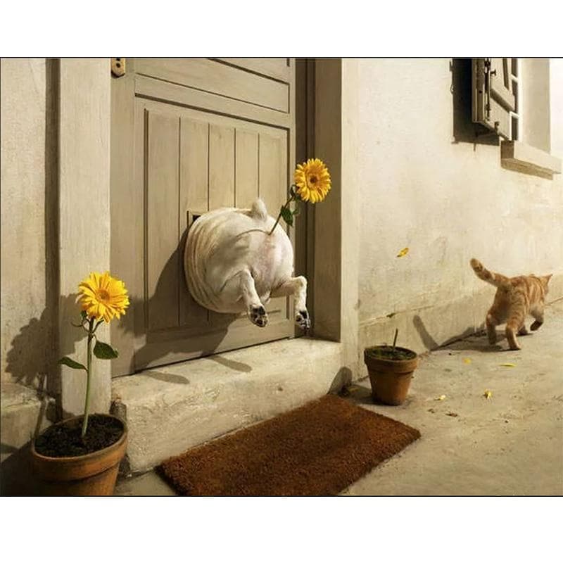 Diamond Embroidery Painting Exquisite Stitch of Mosaic Cat and Dog War Picture Home Decor 30x30CM