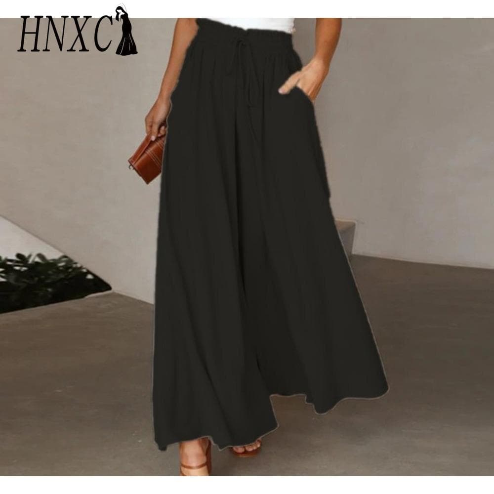 HNXC Women's Fashion Casual Solid Color Print Pants & Capris M black