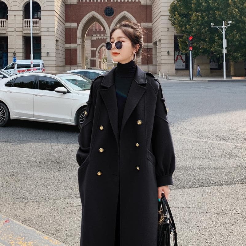 Women's Atmospheric Woolen Coat, Women's Winter Korean Style Loose Mid-length Temperament Commuter Woolen Coat M