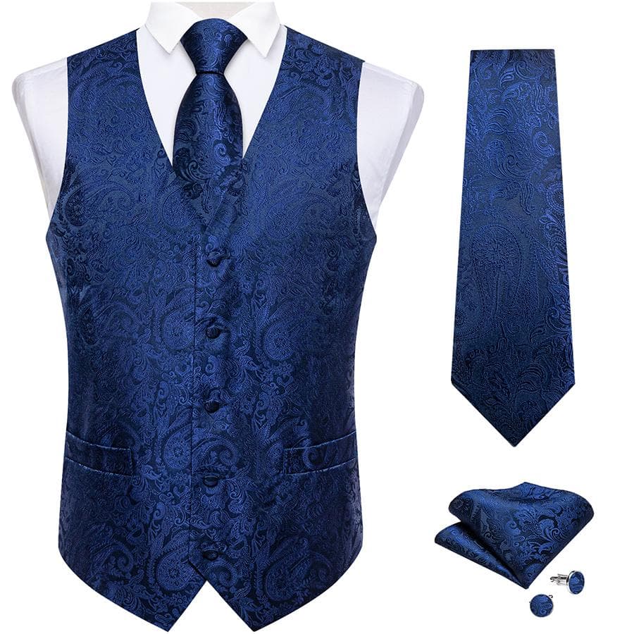 Dibangu Mens Yellow Paisley Vest Suit Waistcoat Hanky Cufflinks Tie Set Wedding L