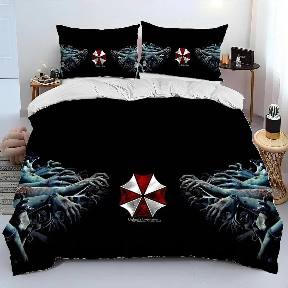 3D R-Resident Evil Games Gamer Comforter Bedding Set,Duvet Cover Bed Set Quilt Cover Pillowcase,king Queen Size Bedding Set Boys 135x200cm 2pcs