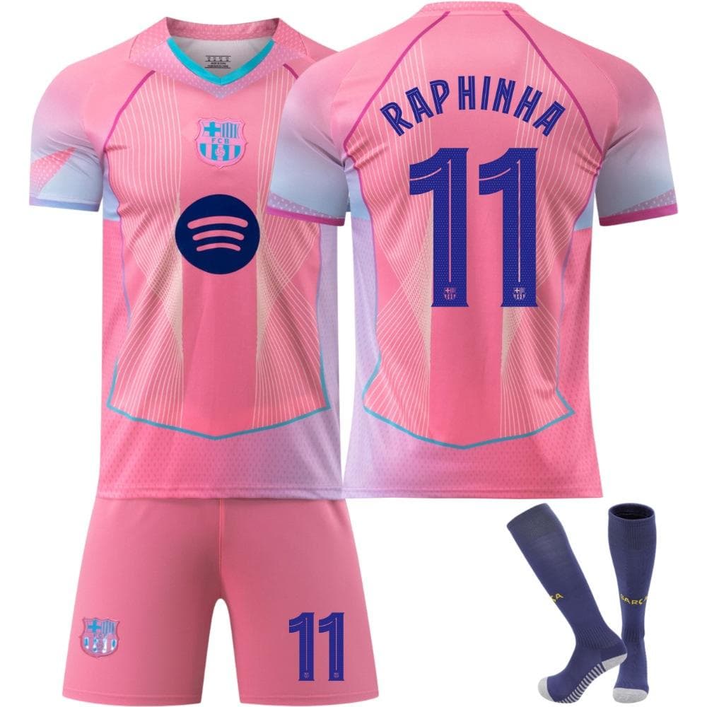 25-26 Barcelona UEFA Champions League Pink Football Jersey for Kids and Adults RAPHINHA #11 18