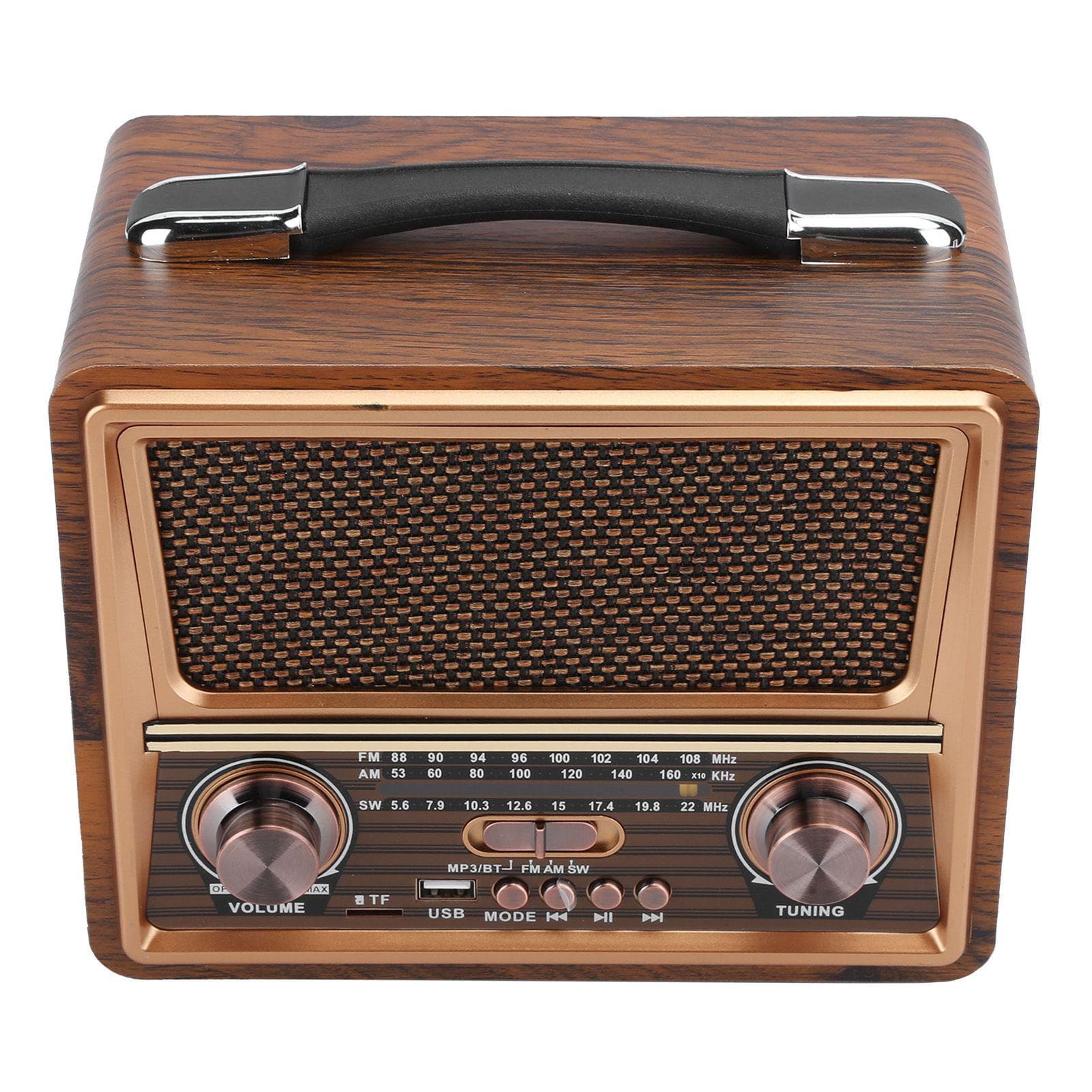 110 Adjustable FMAMSW Radio Portable Wooden Wireless Bluetooth Speaker Rechargeable EU Plug