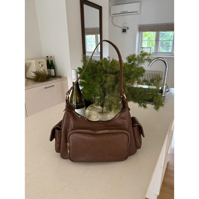 Wasteland Style Underarm Bag, Motorcycle Bag, Retro Single-shoulder Bag, Hand-held Large-capacity Tote Bag brown