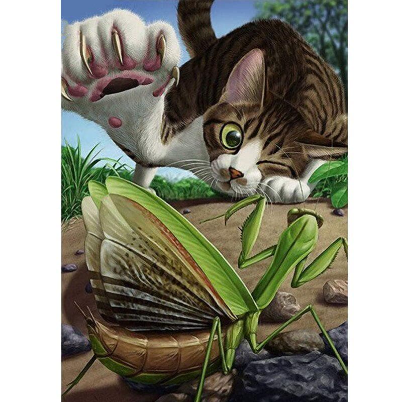 Full Drill Diamond Painting Cat Mantis Insect Cross Stitch Crafts Diamond Embroidery Home Decor 20X30CM