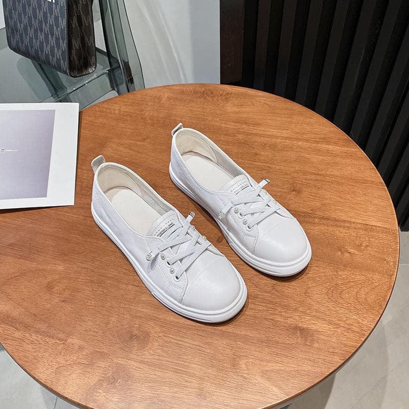 Leather White Shoes Women's Shoes New Sneakers Spring Spring Pearl All-match Sports and Leisure Single Shoes Trend 40 white