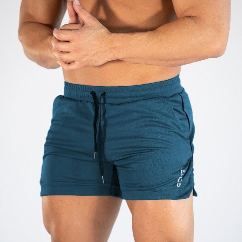 Fitness sports Shorts Man Summer Gyms Workout Male Breathable Mesh shorts Quick Dry Beach Short Pants men Sportswear L blue/green